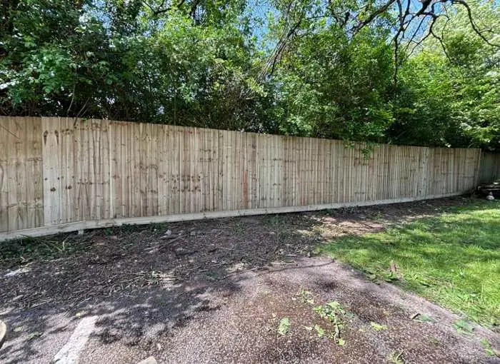 Long closeboard fence run along a garden boundary